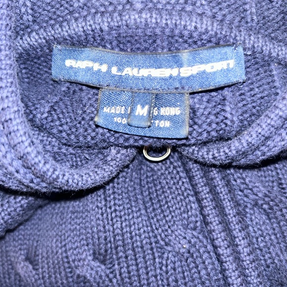 Ralph Lauren Navy Blue Preppy Cable Knit Zip Up Cotton Cardigan Hoodie Sweater M - Picture 7 of 8